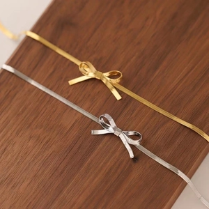 Sweet Stainless Steel Bow Necklace For Women Gold Silver Minimalist Snake Chain Bowknot Earrings Bracelet Jewelry Set