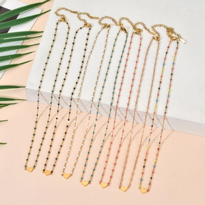 Collier Pendentif Cœur Doux Chaîne En Acier Inoxydable Avec Perles Émail Colorées Bijoux De Clavicule Pour Femmes Ajustable