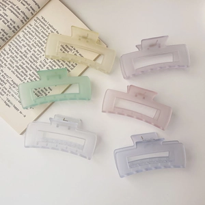 Matte transparent large square shark hair clips in six assorted pastel colors for women