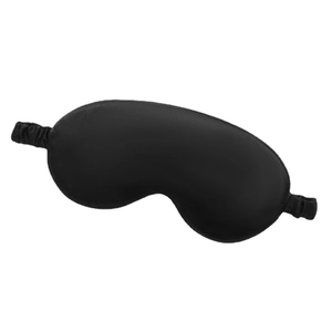 Soft black faux silk sleep mask with elastic strap for travel and light blocking