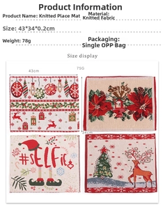 Gedetailleerde maattabel voor gebreide kerstplacemats met rendier- en elf ontwerpen