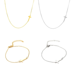 Ensemble de colliers et bracelets croix en acier inoxydable or et argent avec chaîne O