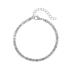 Elegant silver-toned tennis bracelet with square rhinestones and adjustable lobster clasp