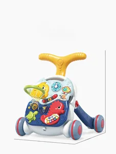 Detailed view of multifunctional baby walker dimensions with interactive toy panel and music features