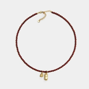 18k Gold Plated Peanut and Gourd Pendant Necklace with Red Beaded Chain for Women