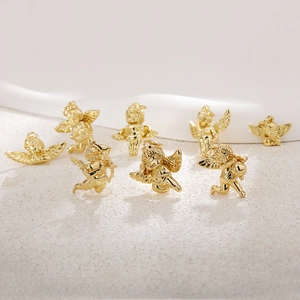 Cupid Angel Pendant Gold Plated Copper For DIY Jewelry Making Romantic Cute Tiny Charms Niche Style