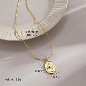 Gold titanium steel turquoise starburst pendant necklace with 40+5cm snake chain
