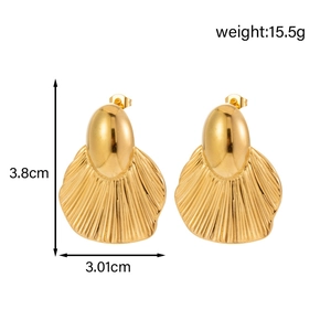 Gold stainless steel fan shaped earrings with textured design 3.8cm height 15.5g weight