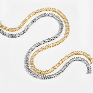 S925 Sterling silver tennis chain necklace with rectangular zircon stones in gold and silver