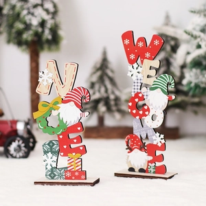 Christmas wooden Noel and Welcome signs with festive gnomes for table decoration