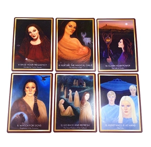 Macro view of Sea Soul Journey Oracle cards showcasing illustrations and inspiring English text