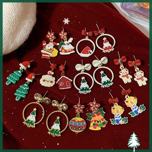 Festive Christmas Earrings Alloy Rhinestone Snowflake Reindeer Tree With 925 Sterling Silver Earring Post Jewelry Women