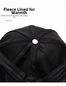Detailed close-up of thickened black fleece lining for winter thermal beret cap
