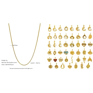 18K PVD gold plated 304 stainless steel snake chain necklace with various pendant styles