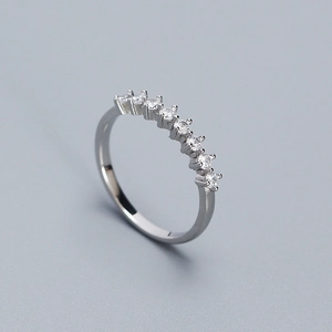 Elegant 925 sterling silver band ring with sparkling cubic zirconia row minimalist design