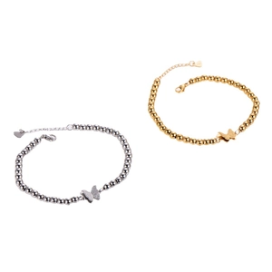 Minimalist double-layered beaded butterfly bracelets in gold and silver finish