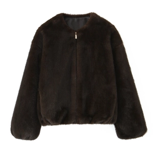 Giacca Bomber In Pelliccia Sintetica Da Donna Corta Con Zip Manica Lunga Tinta Unita Elegante Chic Caldo Cappotto Invernale
