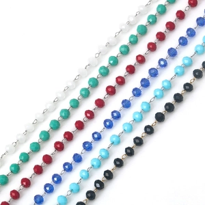 Colorful stainless steel faceted crystal beaded chain for DIY jewelry making and bags