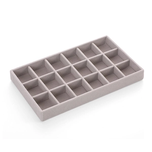 Gray 18-grid velvet jewelry display tray for earrings and rings storage with soft texture