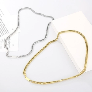Hip-hop style gold and silver stainless steel curb chain necklaces with square pendants