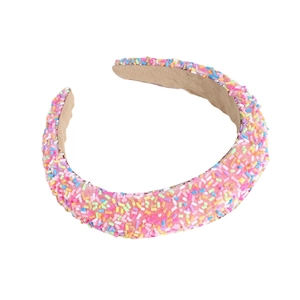 Pink sponge headband with colorful sugar sprinkle beads for high skull top hairstyle