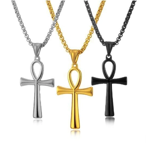 Ankh Cross Pendant Necklace Ancient Egyptian Life Symbol Polished Alloy Metal Jewelry For Men And Women