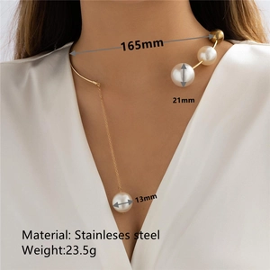 Detailed view of the 165mm stainless steel collar with 21mm and 13mm pearl dimensions