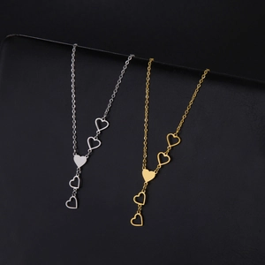 Minimalist stainless steel Y-shaped necklace with hollow heart pendants in gold and silver