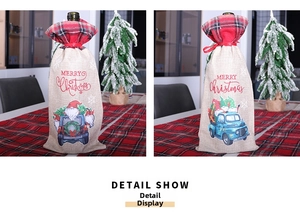 Détails de sacs de vin de Noël en toile de jute avec motif camion rouge et rubans