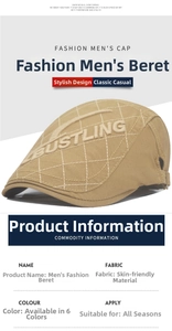 Detailed close-up of khaki beret hat featuring textured diamond stitching and side embroidery