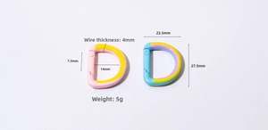 Technical dimensions of colorful D-shaped spring gate buckles for DIY keychains