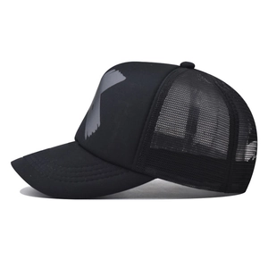 Classic black trucker mesh cap featuring a stylish gray 3D printed X logo on the front