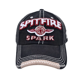 Retro black cotton baseball cap with SPARK embroidery and white contrast stitching