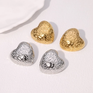 Hammered Heart Stud Earrings Stainless Steel Geometric French Retro Gold Silver Metal Jewelry For Women