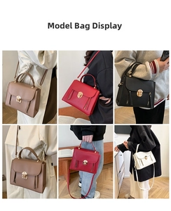 Multiple views of a stylish women’s crossbody bag with a gold metal clasp and top handle