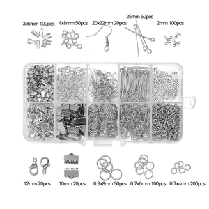 DIY jewelry making kit with silver lobster clasps, jump rings and pliers in a storage box