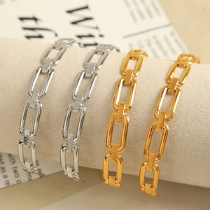 Minimalist Titanium Steel Open Chain Bangle Bracelet For Women 18K Gold Silver Plated Geometric Adjustable Fashion Jewelry