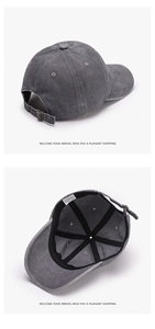 Detail view of washed cotton baseball cap with adjustable metal buckle and inner lining