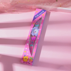 Cute floral quartz watch for kids with butterfly patterns and premium gift box packaging