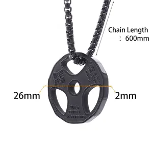 Collier haltère noir mat avec texte motivant et chaîne en acier inoxydable de 600mm