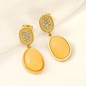 Vintage geometric gold plated titanium steel earrings with natural stones and zircons