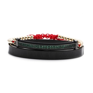 Bracelet joncs chiffres romains et bracelet corde rouge zircon vert en lot