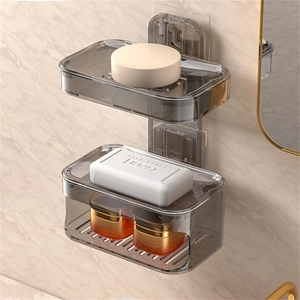Wall Mounted Soap Dish Plastic Transparent Stacked Design Soap Box For Bathroom No Drill Drainage Storage Holder