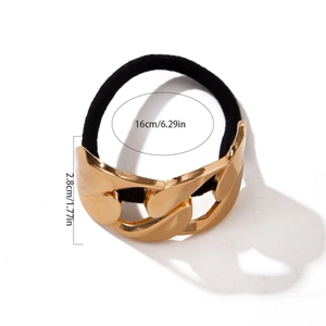 Black elastic hair tie with gold metal chain link design and 16cm circumference size