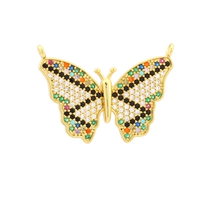 Exquisite 18K gold plated butterfly pendant with multi-color cubic zirconia gemstones