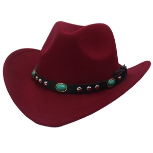 Chapeau de Cowboy Western Classique avec Rivets et Turquoise Artificielle Style Feutre Durable pour Hommes et Femmes en Toutes Saisons