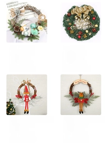Detailed close-up showing various 30cm Christmas wreaths with festive decorative elements