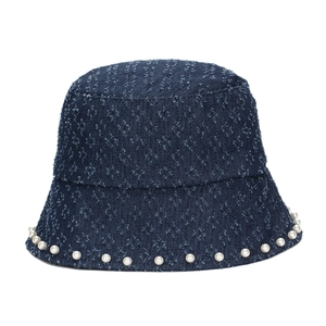Chapeau Bob En Denim Pour Femmes Décor Künstliche Perle Artificielle Jacquard Losange Protection Solaire Respirant