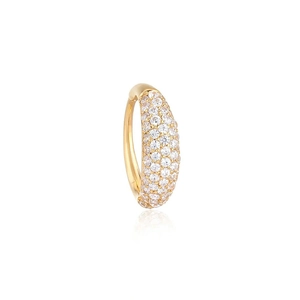 Detailed macro view of S925 sterling silver gold plated hoop earring with pavé zircon
