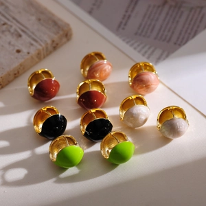 French Vintage Ball Hoop Earrings Copper Gold Plated Enamel Marble Drip Oil Luxury Elegant Fashion Jewelry For Women